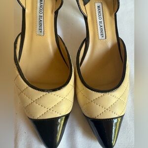 Manolo Blahnik Black and Cream Quilted Heels Sz 38